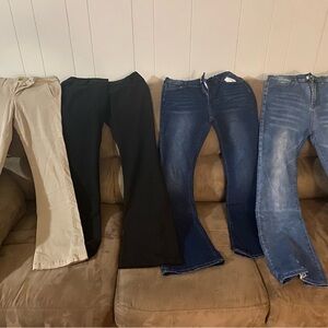 Set of Four Women's Pants - Black, Beige, and Blue Denim